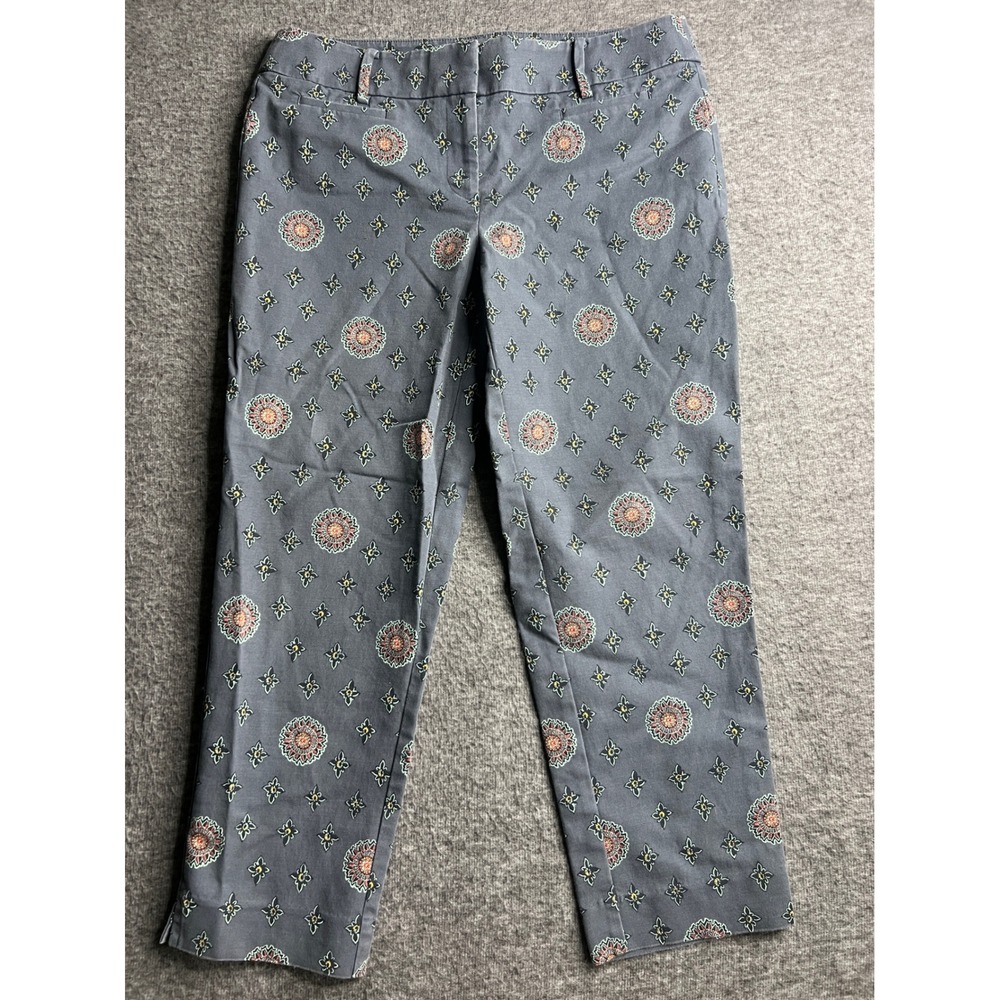 Ann Taylor LOFT Marisa The Riviera Pant Gray Medallion Floral Slim Crop Womens 8